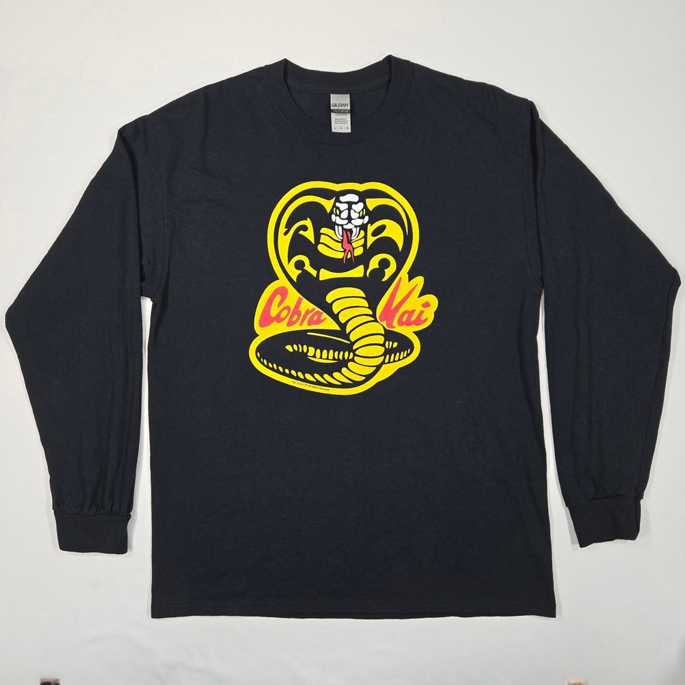 Cobra Kai Long Sleeve Graphic Tee Men L Black Karate Kid TV Fandom Y2K Retro